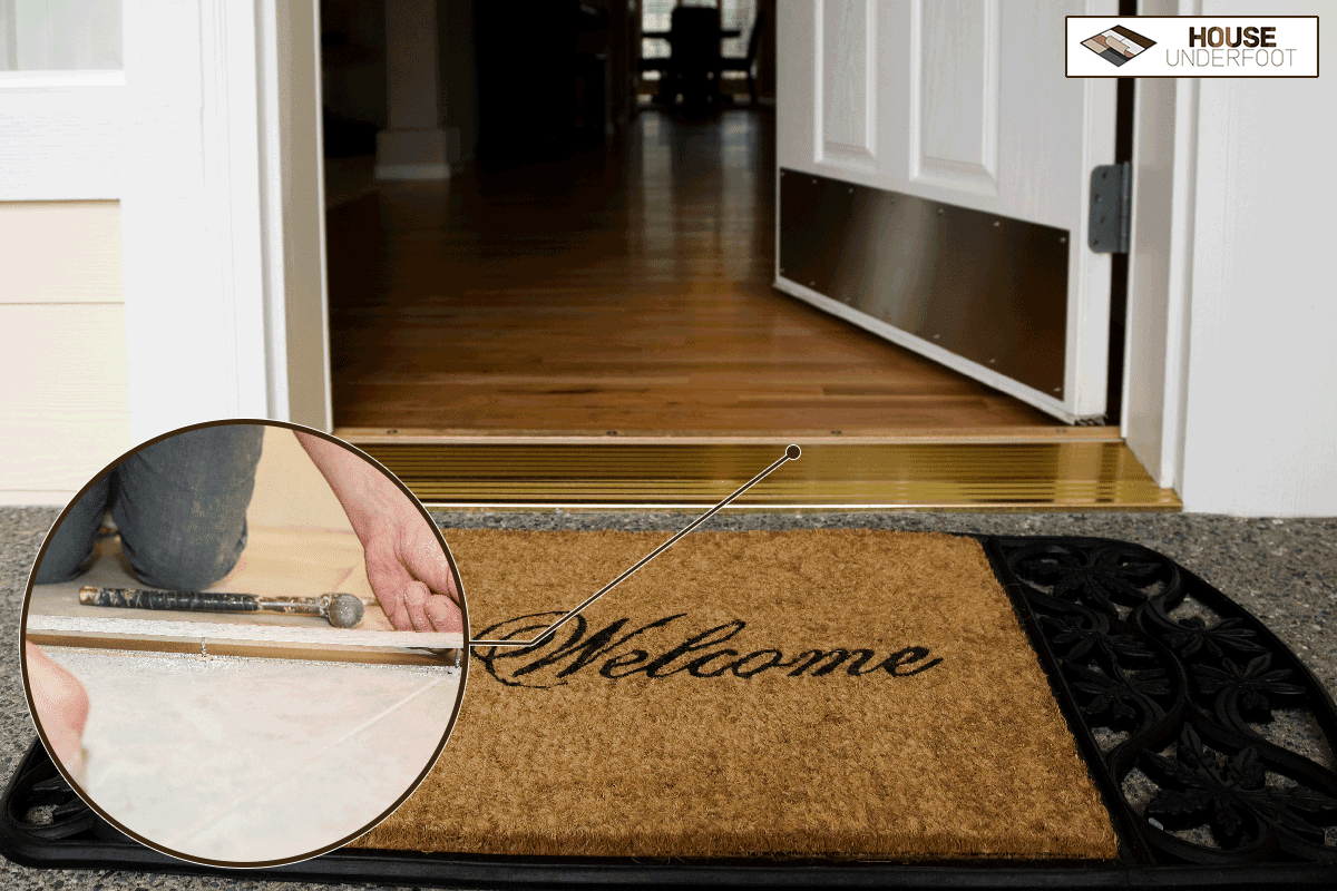 Brass threshold on door with welcome mat, Door Threshold Too High - What To Do?
