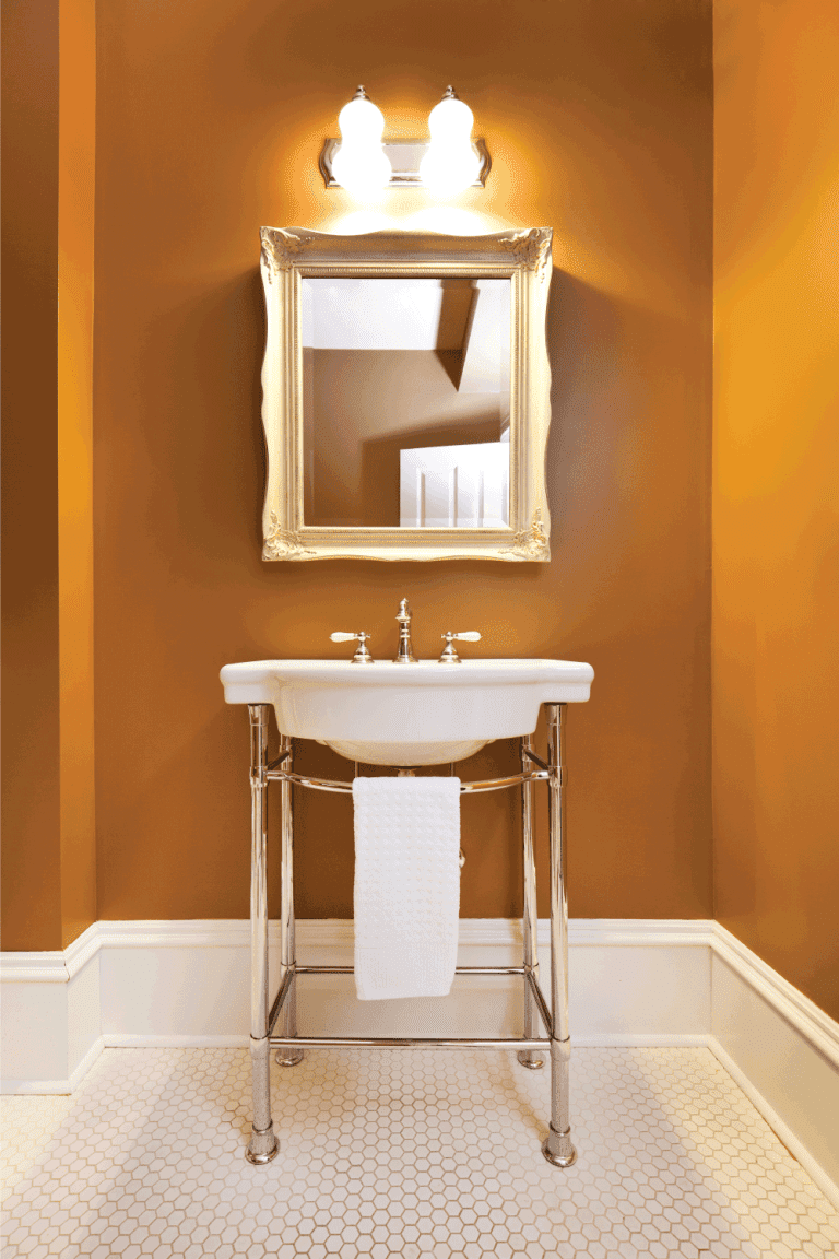 modern contemporary classic bathroom design, furnished with a old fashion retro pedestal sink, classic lighting fixtures on the wall