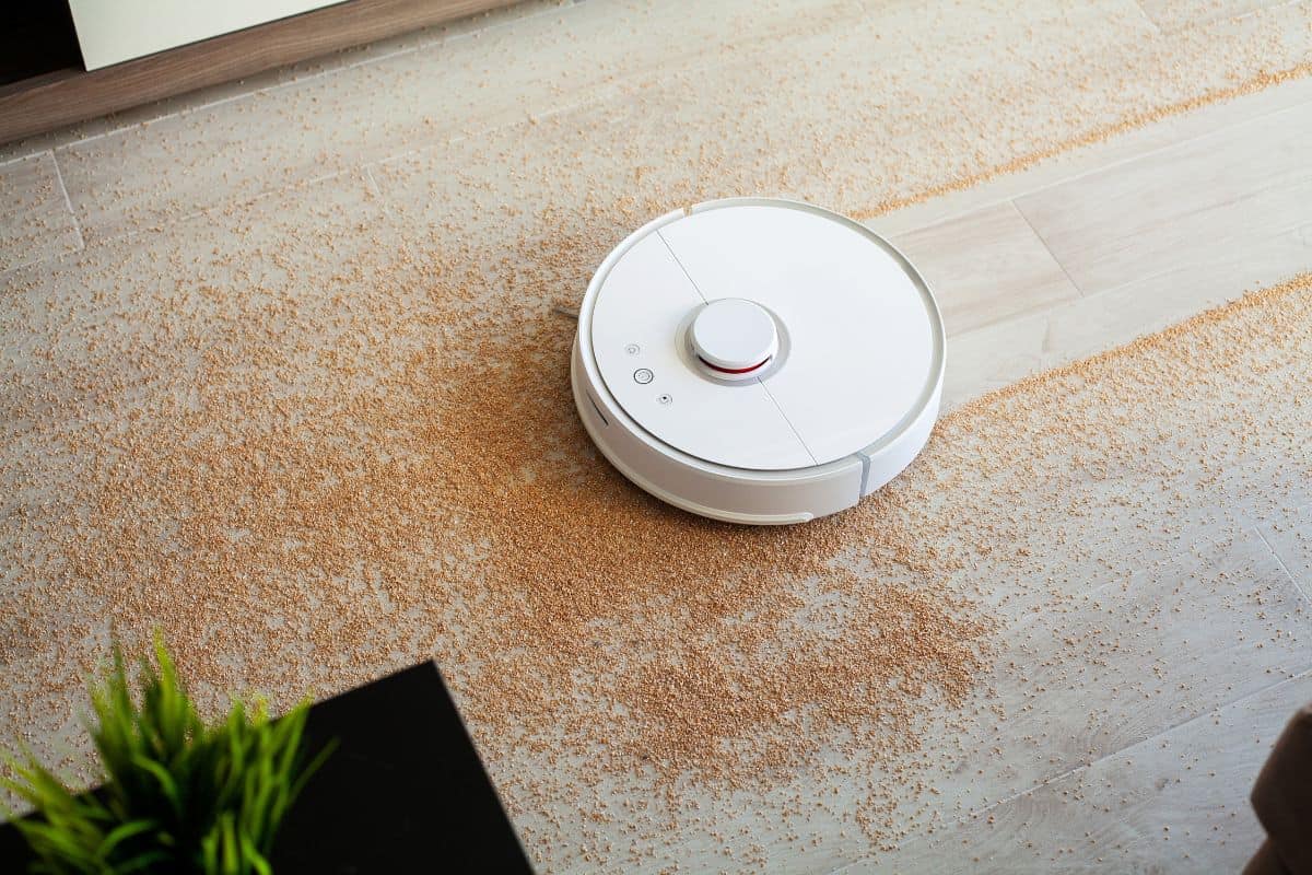 Robot vacuum cleaner performs automatic cleaning of the apartment at a certain time.