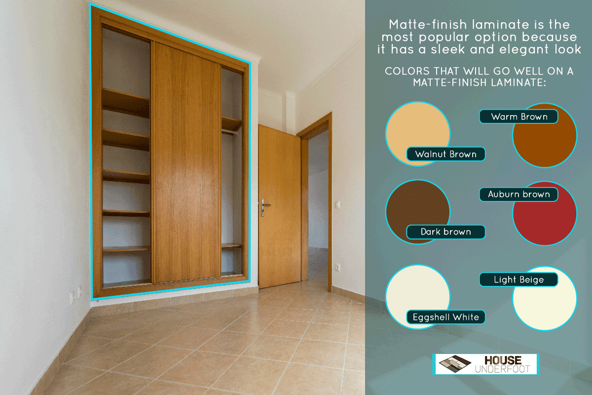 A dark wooden floating laminate flooring and wardrobe in an empty room, Which Laminate Is Best For Wardrobe? [Inc. 6 Color Suggestions]