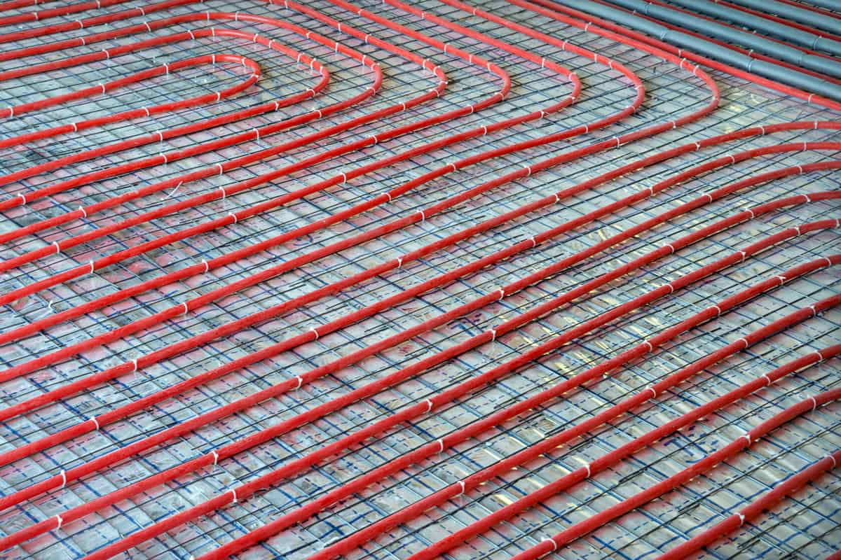 photo of an electric radiant floor heat coils in a bathroom of the house