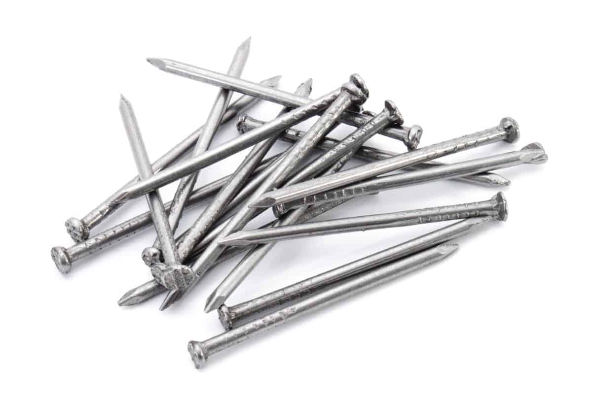 Group of metal nails on white background.