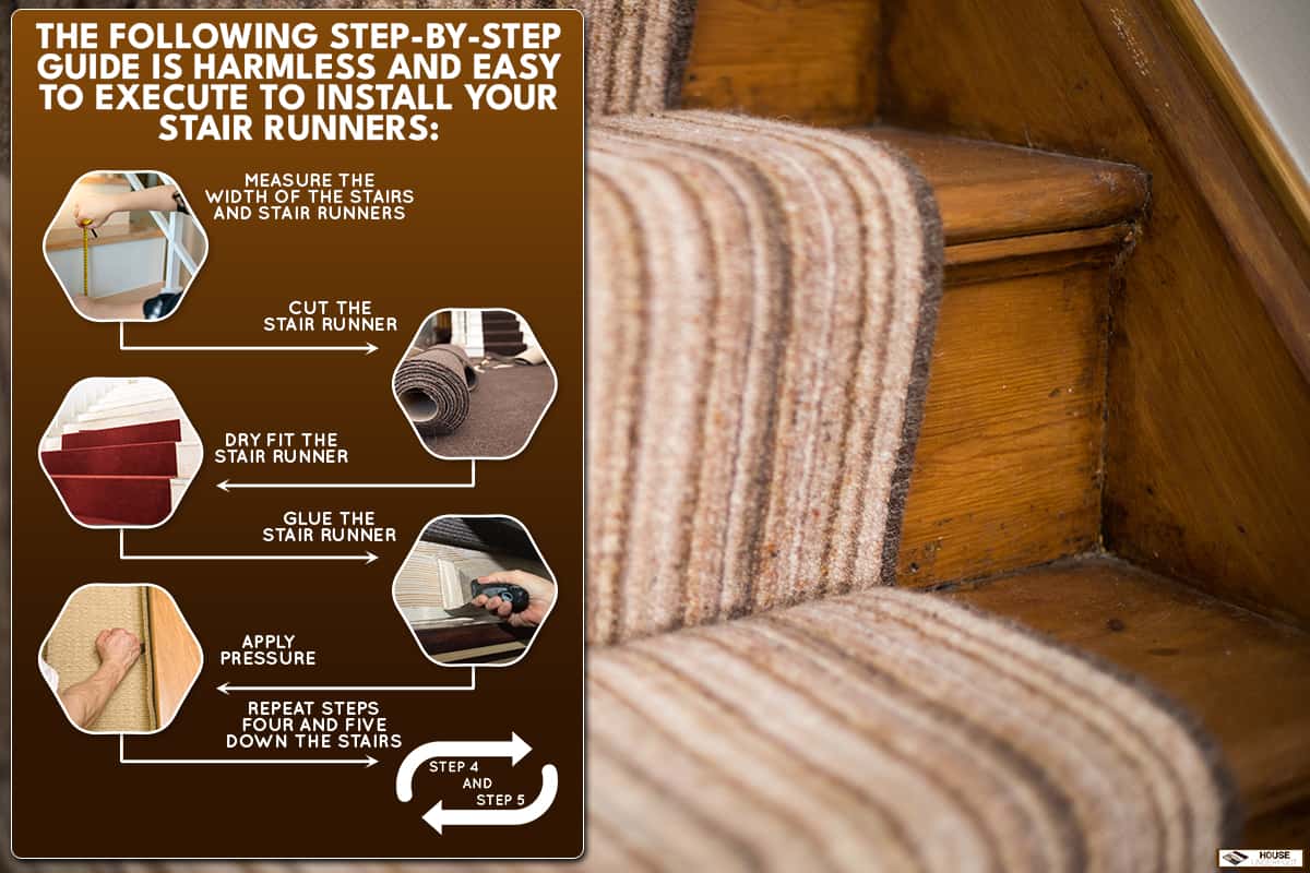 A carpet runner on stairs, How To Install Stair Runner Without Nails