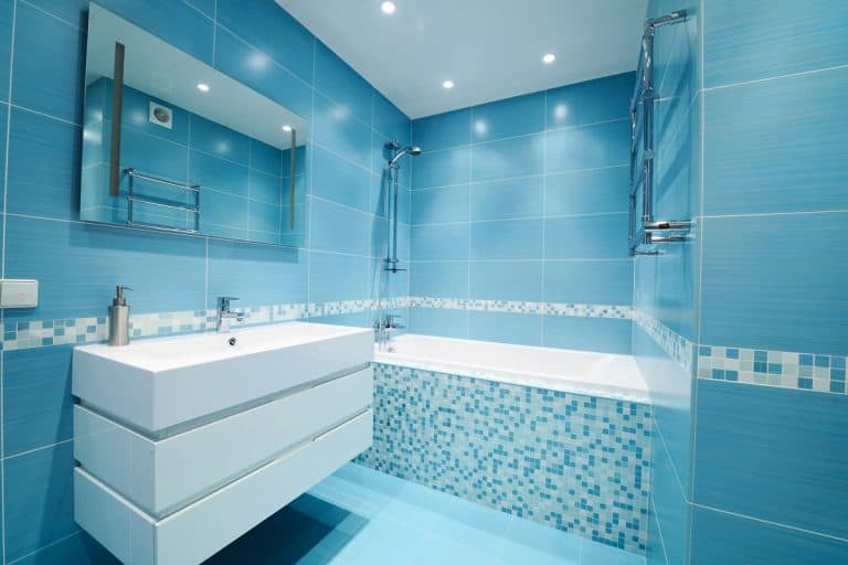 Modern luxury bathroom blue interior. Bathroom Floor Tile With Blue Vanity - 11 Ideas You Will Love!