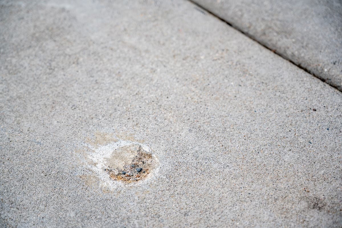 What Is Concrete Slabjacking - Filled in mud jacking drilled holes in concrete pavement