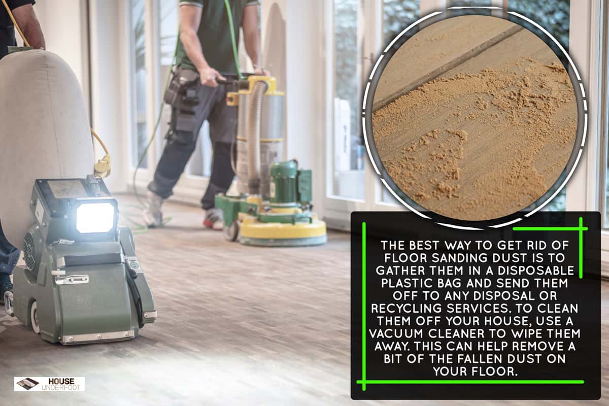  Craftsmen sand a parquet floor, How To Dispose Of Floor Sanding Dust