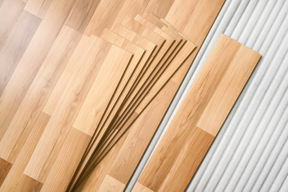 Laminated flooring planks to be installed in a modern room