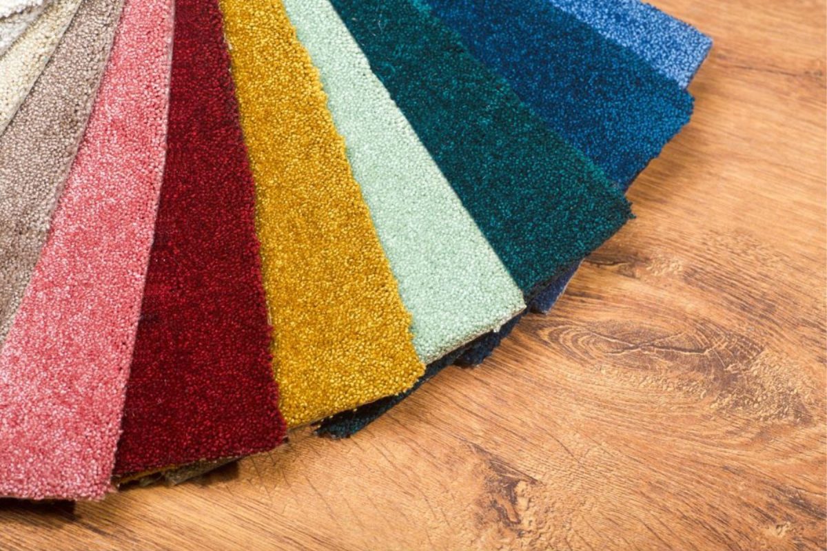 Types and samples of carpets in different colors